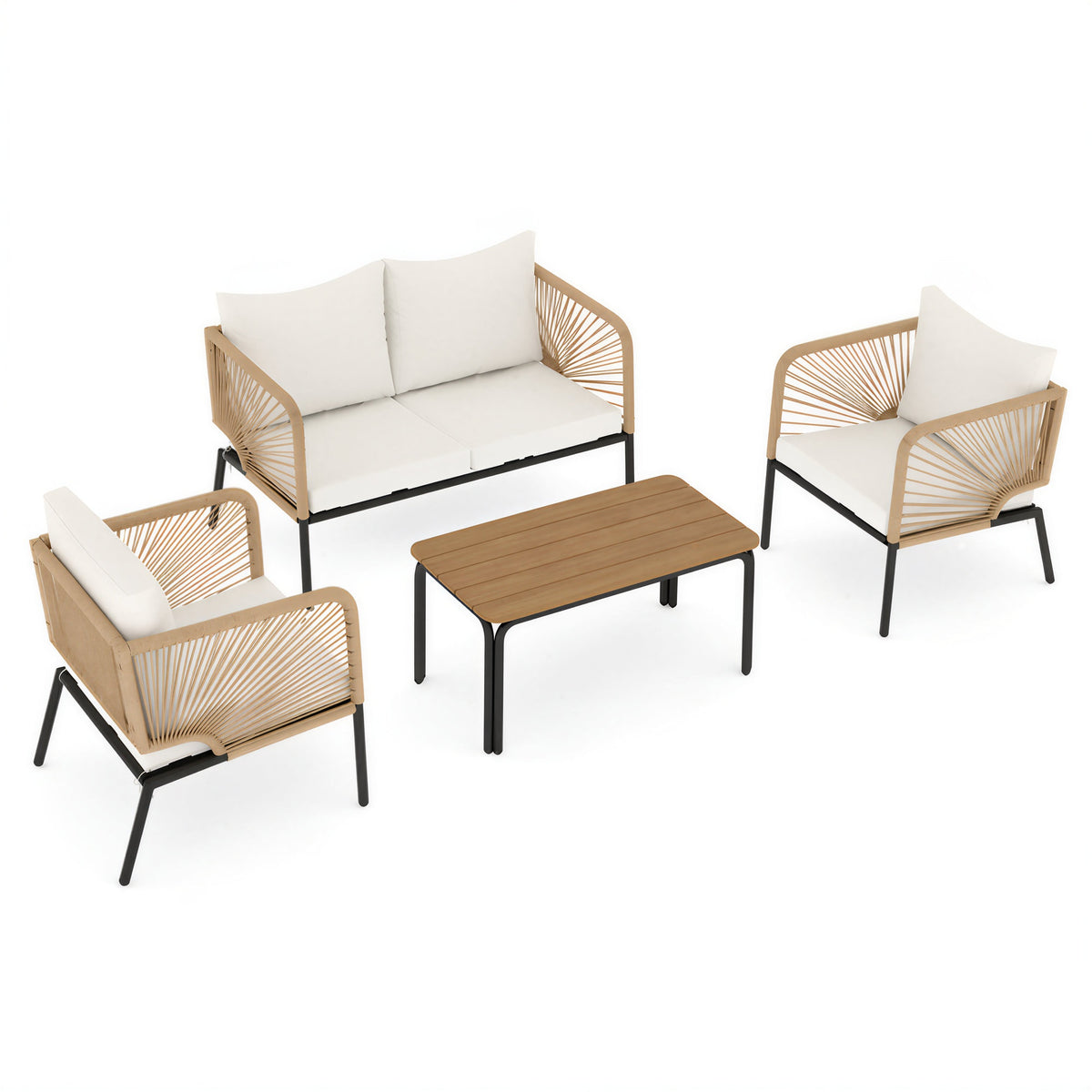 Muebles De Jardín Outsunny Metal, Ratán Pe Blanco 116x66x62 Cm_5