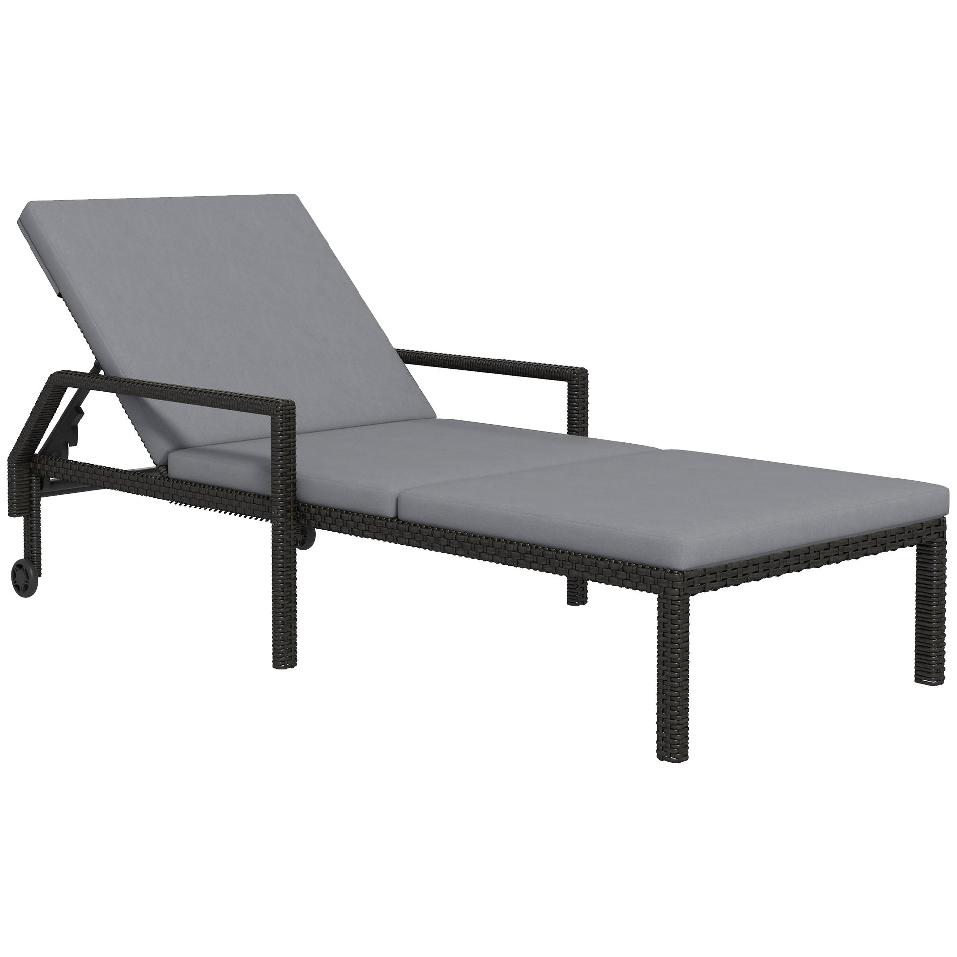 Outsunny Tumbona De Ratán Con Respaldo Ajustable 73x200x48cm Gris Claro Y Negro_0