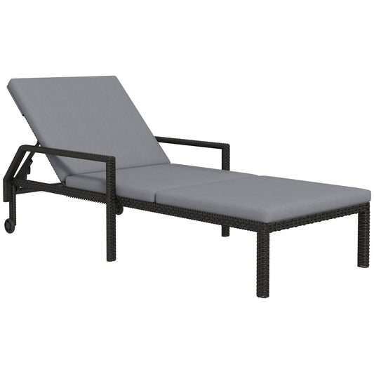 Outsunny Tumbona De Ratán Con Respaldo Ajustable 73x200x48cm Gris Claro Y Negro_0