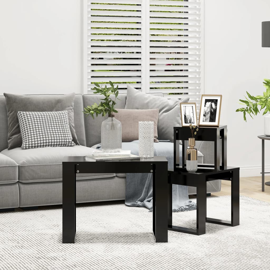 Mesas Apilables 3 Piezas Madera Contrachapada Negro_1