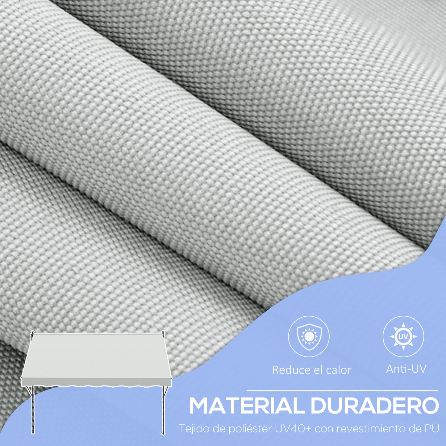 Outsunny Toldo Manual Retráctil 300x175x210-310cm Manivela Protección Uv40 Crema_5