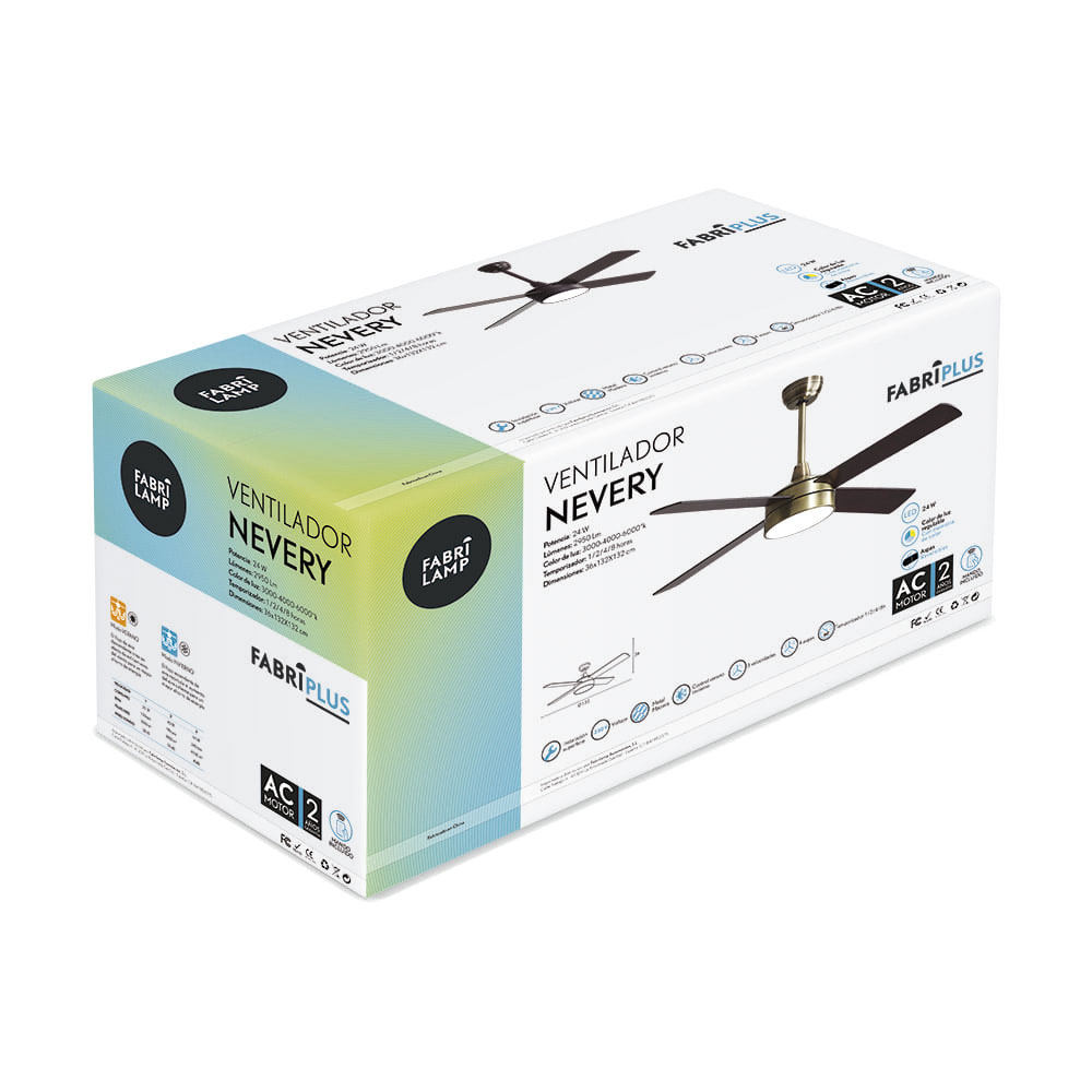 Ventilador Dc Nevery 26w Cuero 4 Aspas Roble/nogal 122d 2950lm 3000-4000-6000k Remoto-temporizador-memoria 24_3