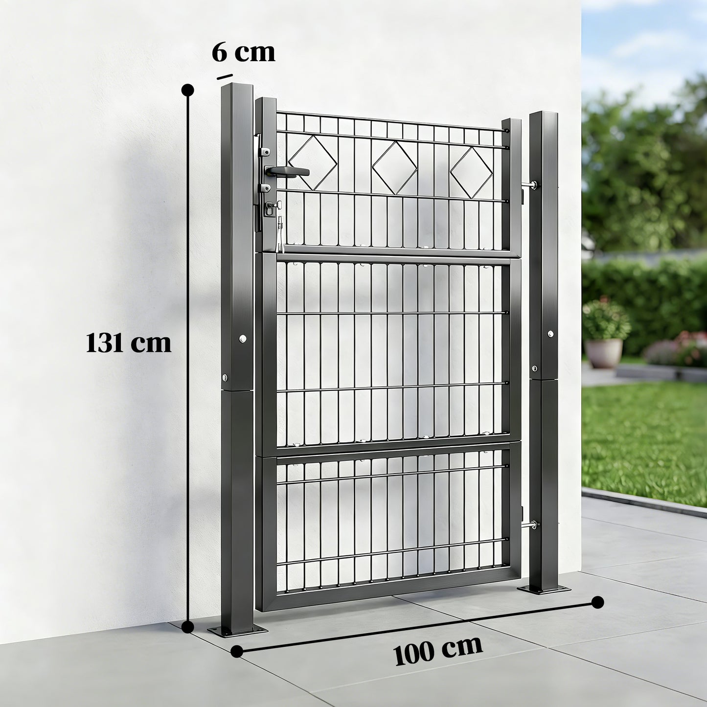 Outsunny Puerta De Jardín 100x131 Cm Con Manilla Cerradura Y 3 Llaves Gris_2