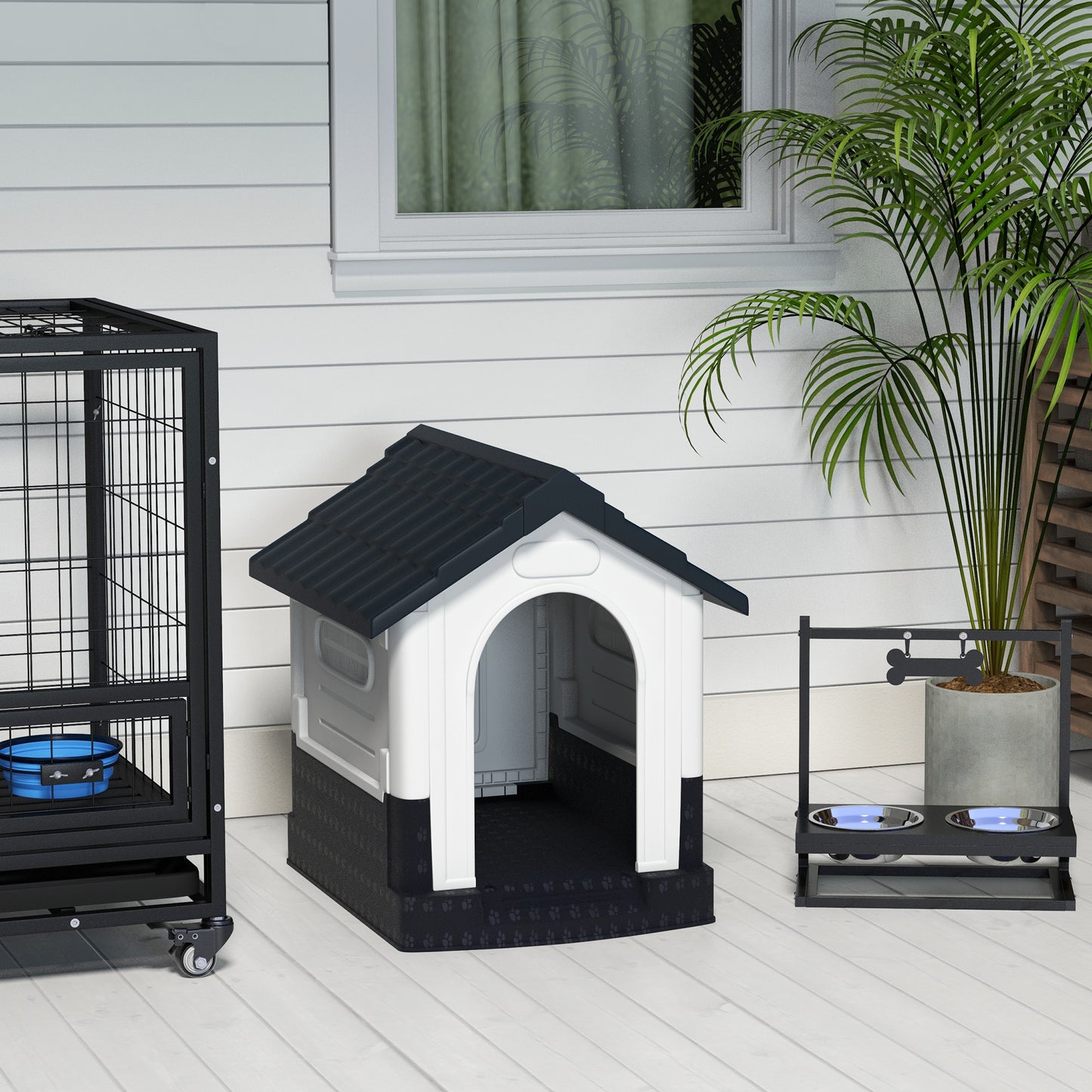 Pawhut Caseta Para Perros Mini Para Exterior Con 3 Ventanas 64,5x57x66 Cm Gris_1