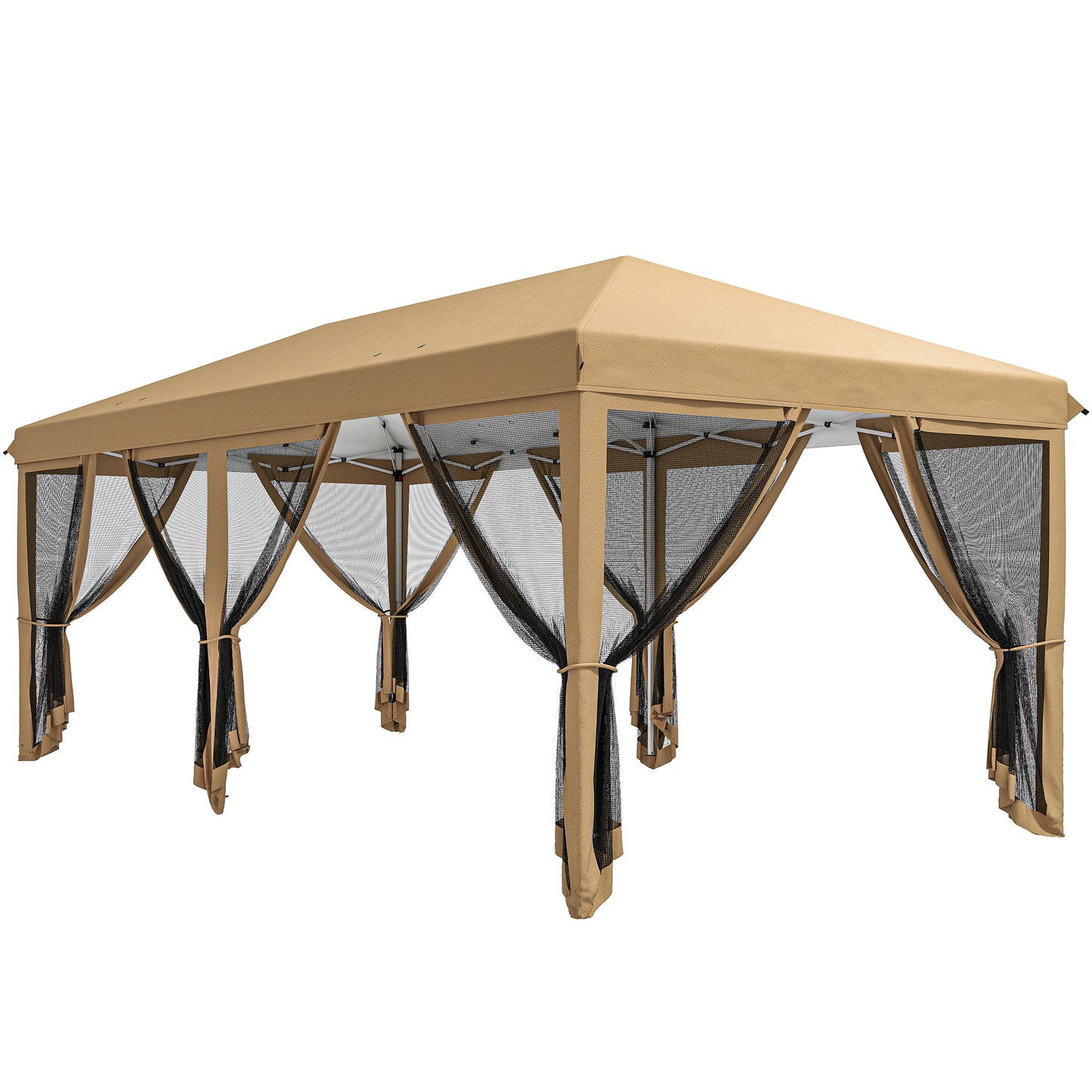 Outsunny Carpa Plegable 6x3 M Cenador De Jardín Con 6 Mosquiteras Beige_0