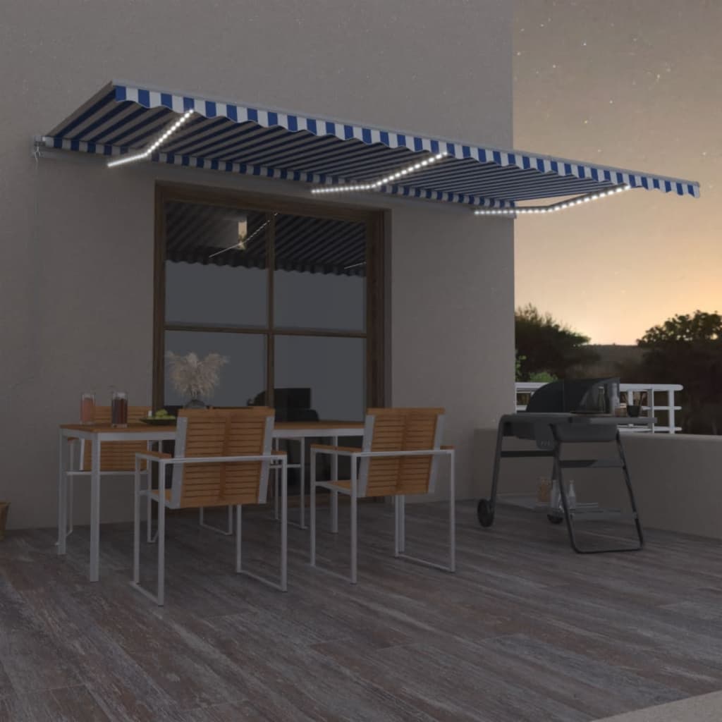 Toldo Manual Retráctil Con Led Azul Y Blanco 600x350 Cm_1