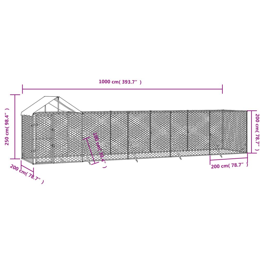 Vidaxl Perrera De Exterior Con Techo Acero Galvanizado Plata 10x2x2,5m_3