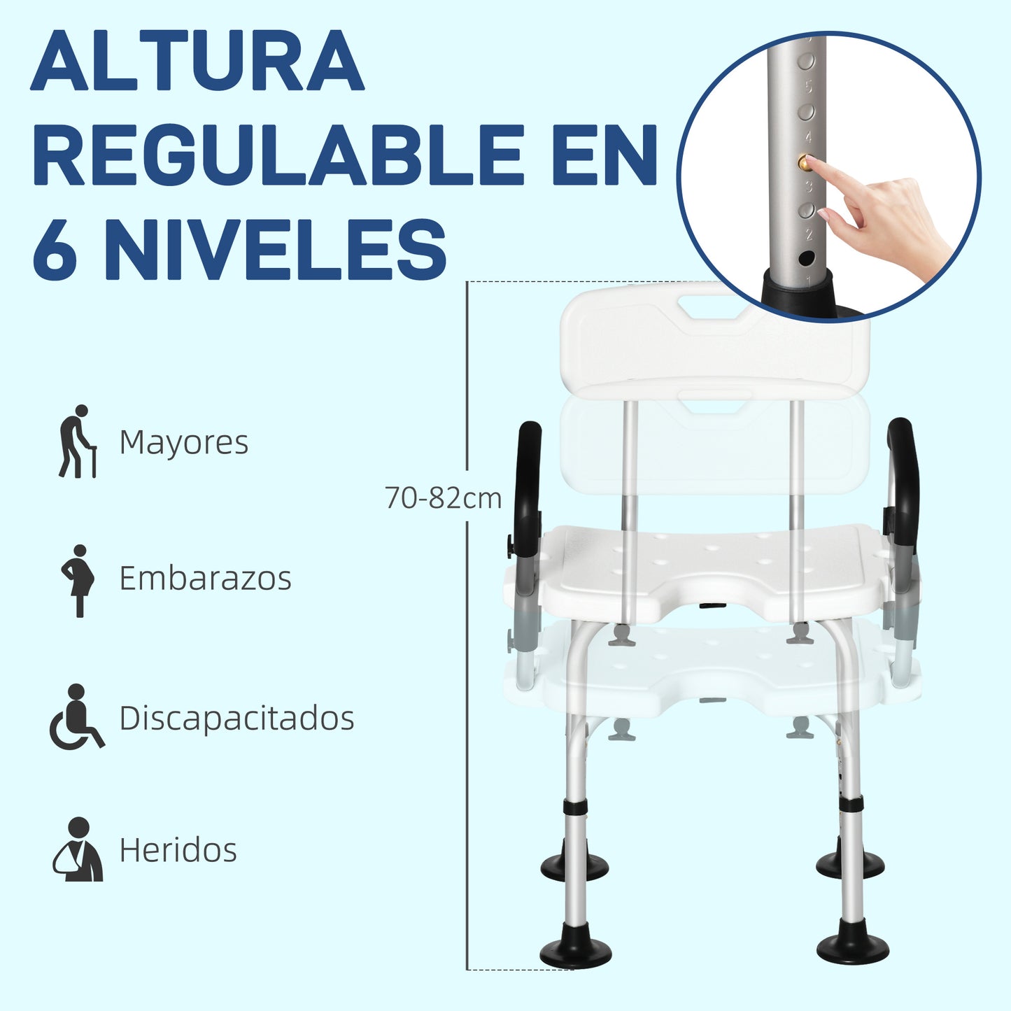 Homcom Silla Ducha Personas Mayores Antideslizante Con Altura Ajustable_2