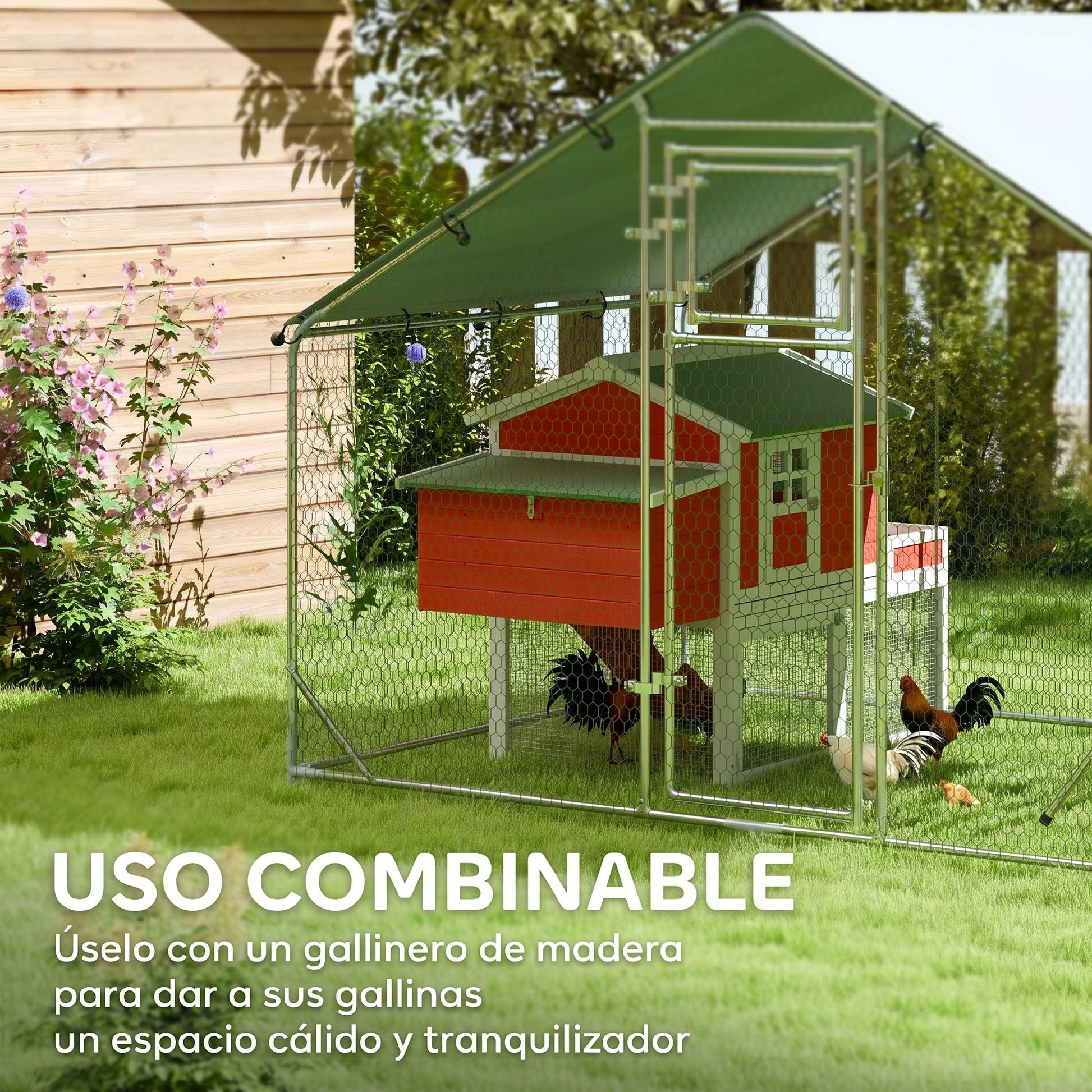 Pawhut Gallinero Para Exterior 3x2x2 M Con Comedero Colgante Tipo Brocheta Plata_4