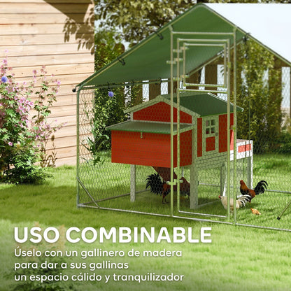 Pawhut Gallinero Para Exterior 3x2x2 M Con Comedero Colgante Tipo Brocheta Plata_4