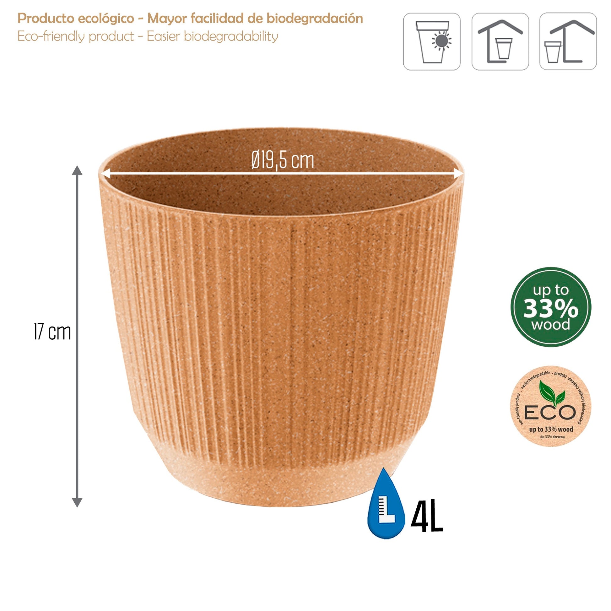 Macetero Color Ocre,sin Depósito , Colección Ryfo Eco De 19,5 X 19,5 X 17 Cm, Capacidad De  L._2