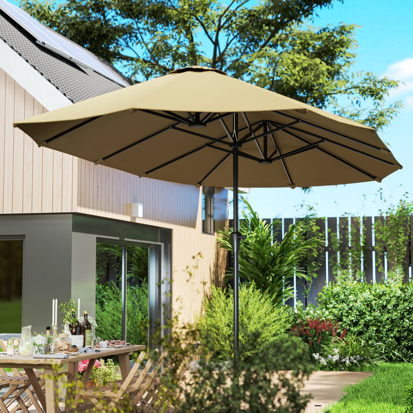 Outsunny Sombrilla Doble 4x2,2 M Con Manivela Manual Impermeable Café_4