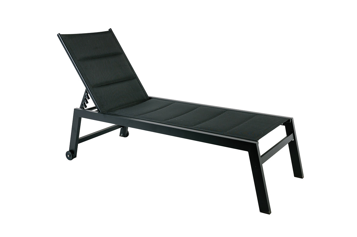 Lote De 2 Tumbonas Pampa Texaline Negra Con Espuma 2x1 Y Multiposiciones De Aluminio Con Ruedas Apilables 199x65x42cm - Tumbonas, Hamacas Y Tumbonas_0