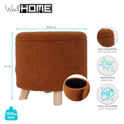 Well Home Taburete De Almacenamiento 100% Poliéster Ø40x37cm De 18l Color Marrón_1