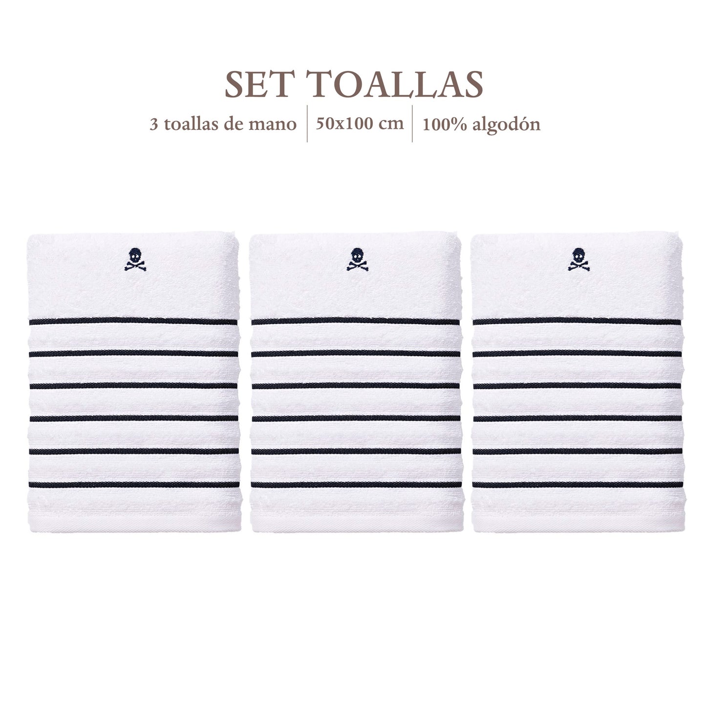 Set De 3 Toallas De Mano 50x100cm En Algodón 470gsm Con Rayas Azul Marino Scalpers Home_1