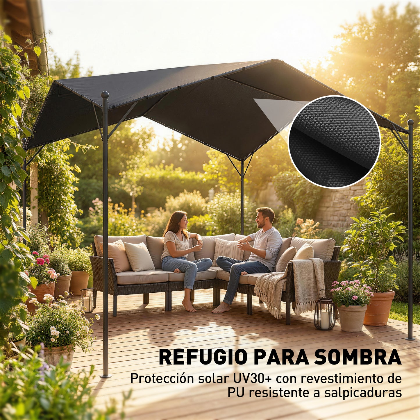 Outsunny Pérgola De Jardín 3x3 M Con Techo Inclinado Y Dosel Upf30+ Gris Oscuro_5