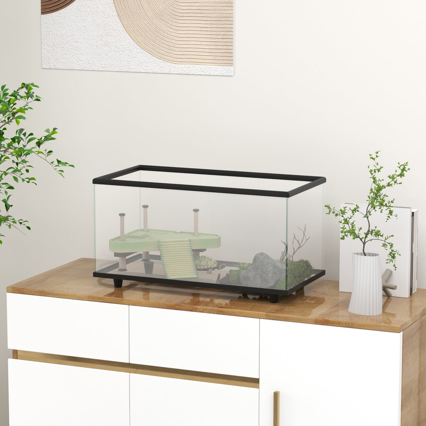 Pawhut Acuario Para Tortugas 50l Con Plataforma Rampa Termómetro 60x30x32 Cm_1