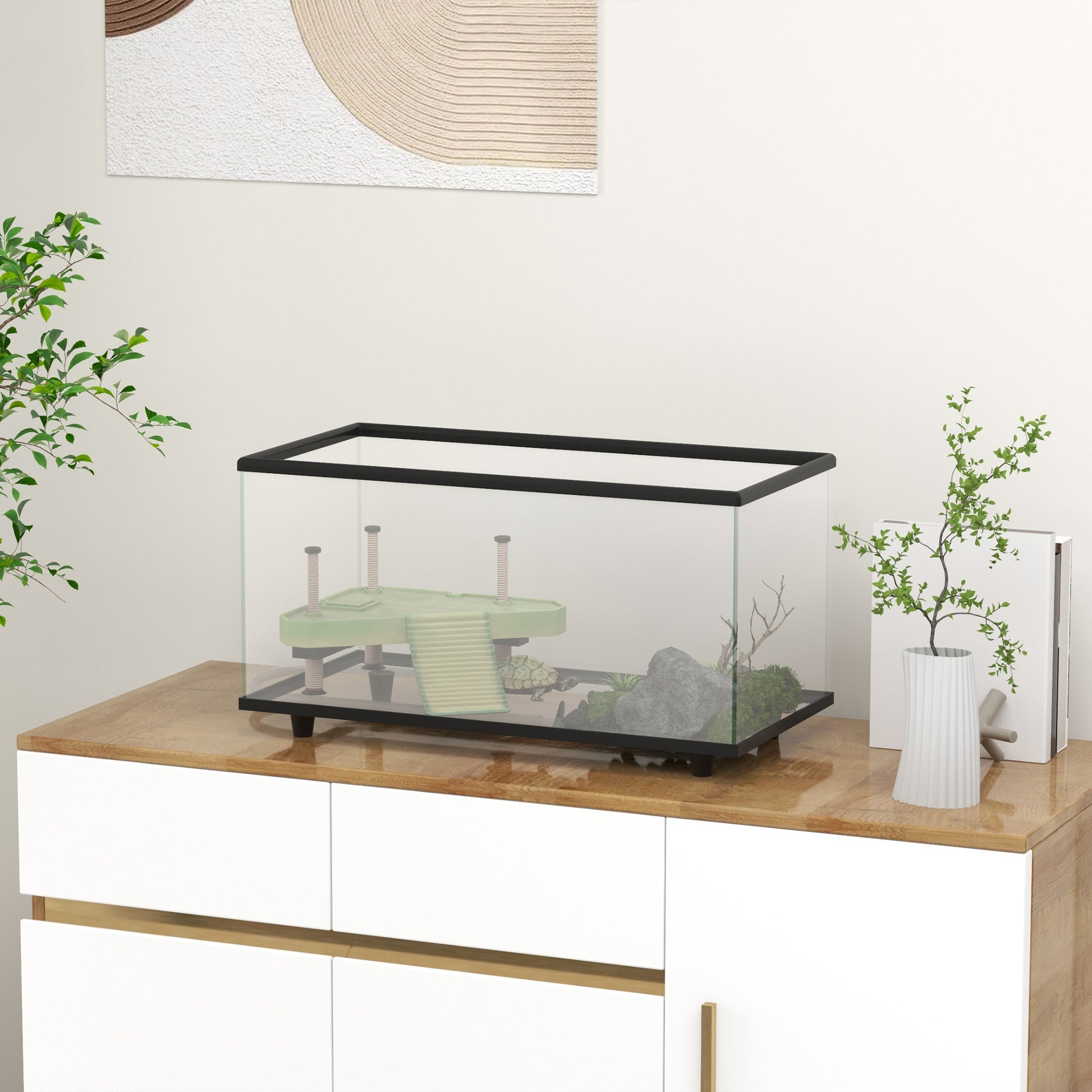 Pawhut Acuario Para Tortugas 50l Con Plataforma Rampa Termómetro 60x30x32 Cm_1