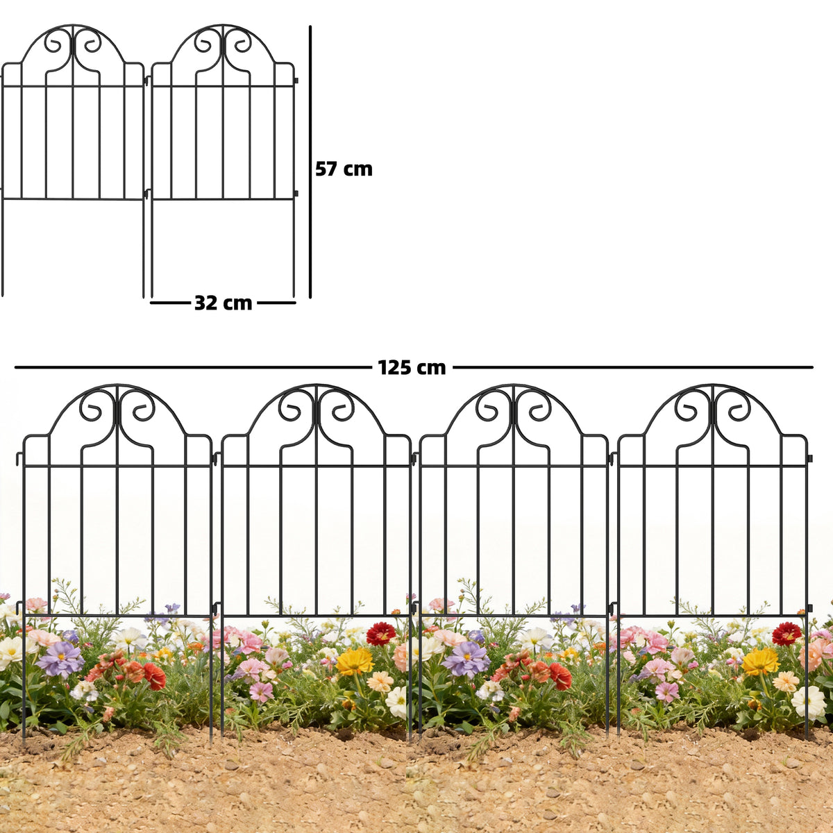 Outsunny Set De 4 Vallas De Jardín Decorativas De Metal 125x57 Cm Negro_2