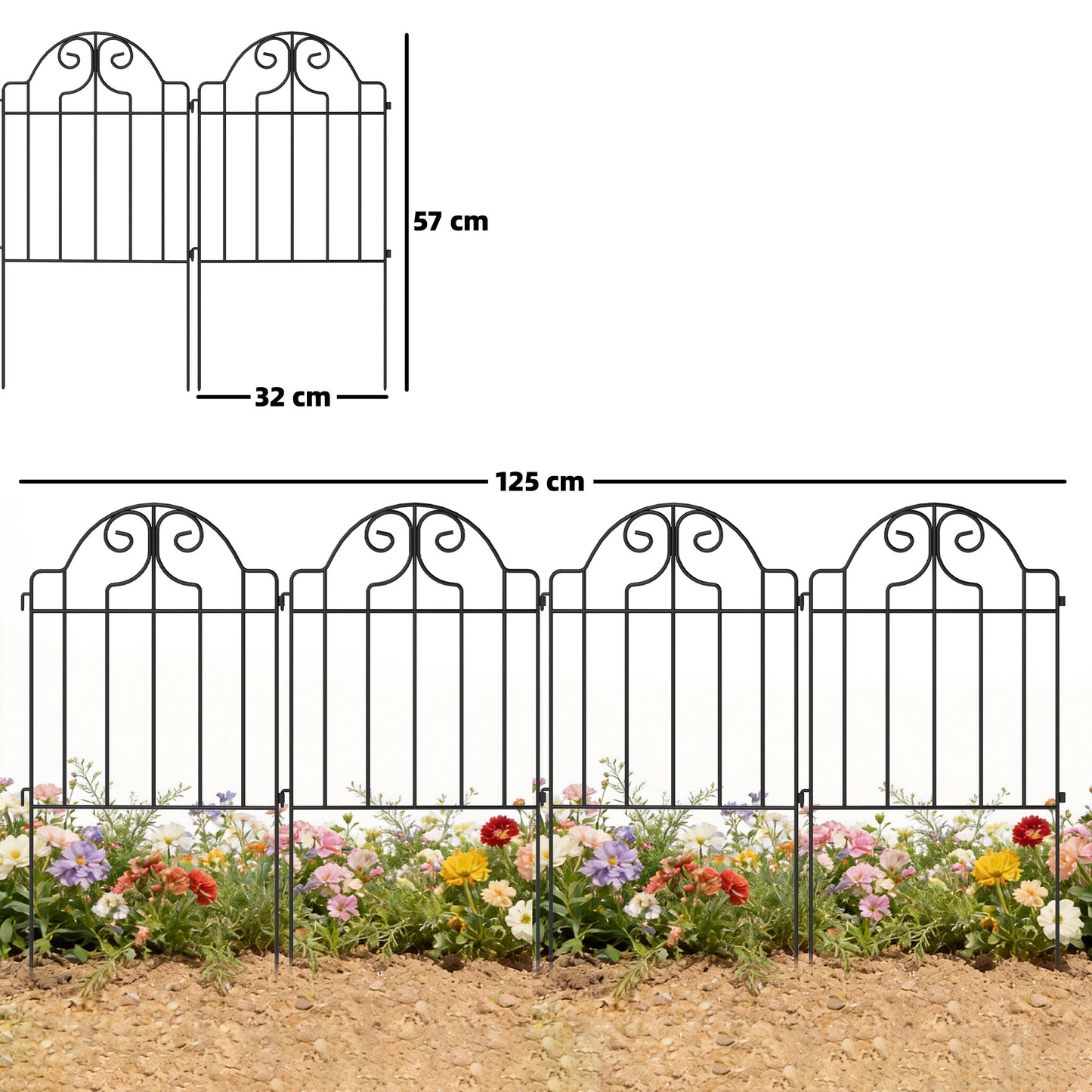 Outsunny Set De 4 Vallas De Jardín Decorativas De Metal 125x57 Cm Negro_2