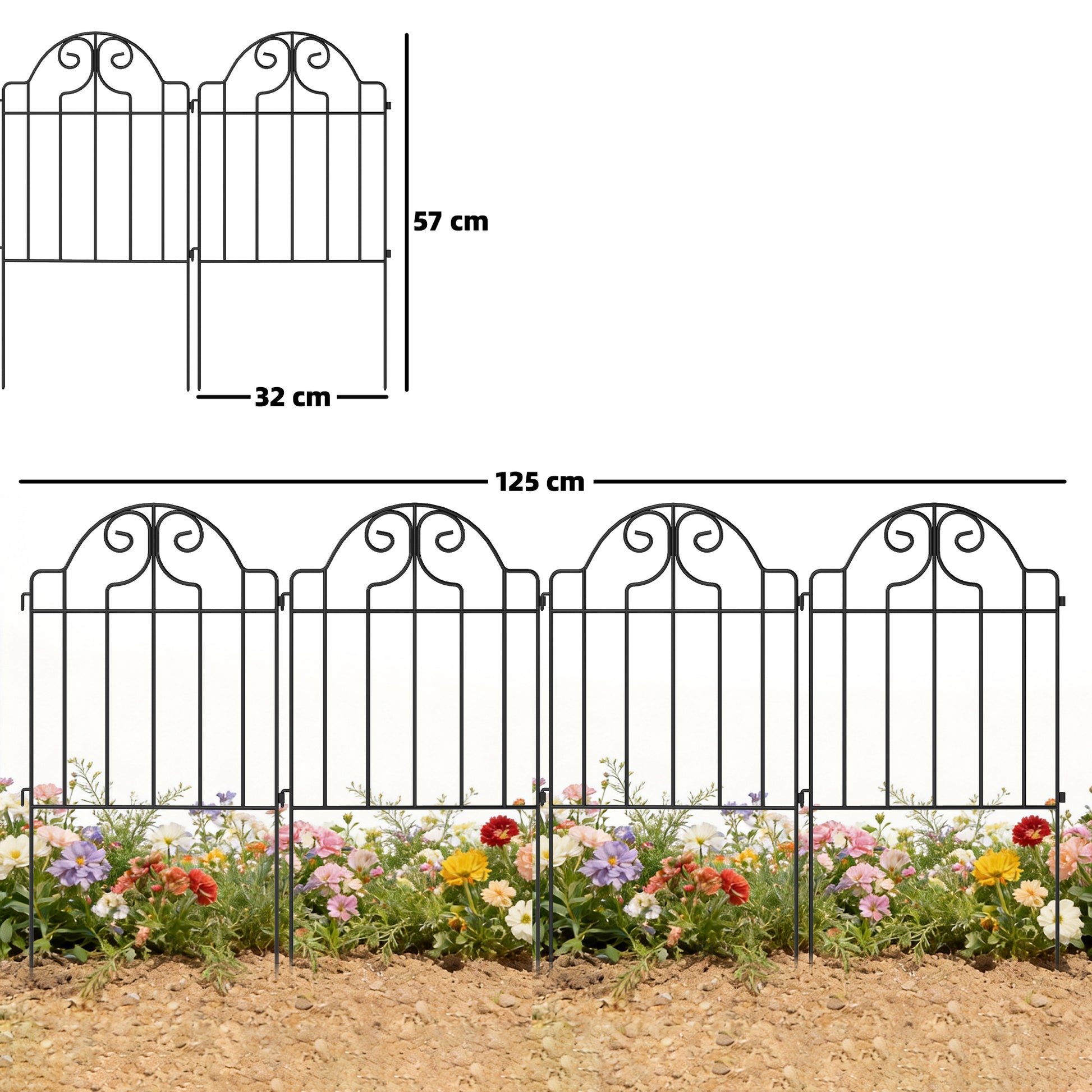Outsunny Set De 4 Vallas De Jardín Decorativas De Metal 125x57 Cm Negro_2
