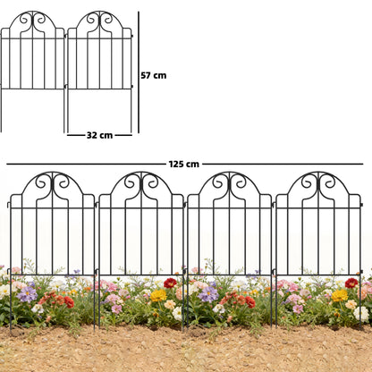 Outsunny Set De 4 Vallas De Jardín Decorativas De Metal 125x57 Cm Negro_2