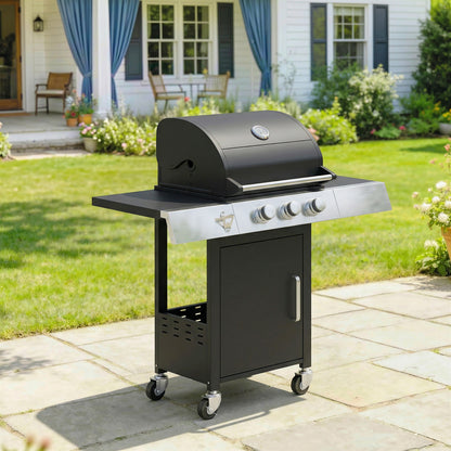 Outsunny Barbacoa De Gas Con 3 Quemadores 8,1 Kw Termómetro Mesas Laterales_1