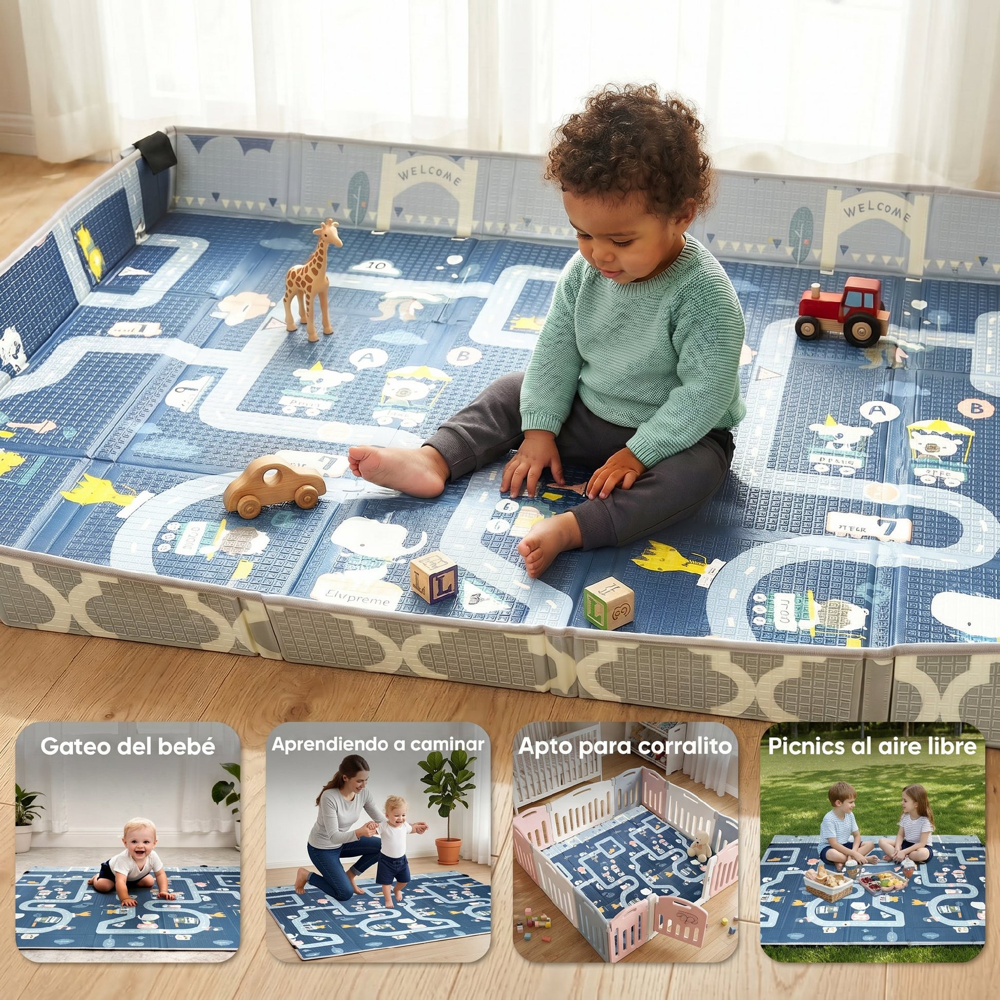 Aiyaplay Alfombra Bebé Acolchada Plegable Reversible Laterales Abatibles_4