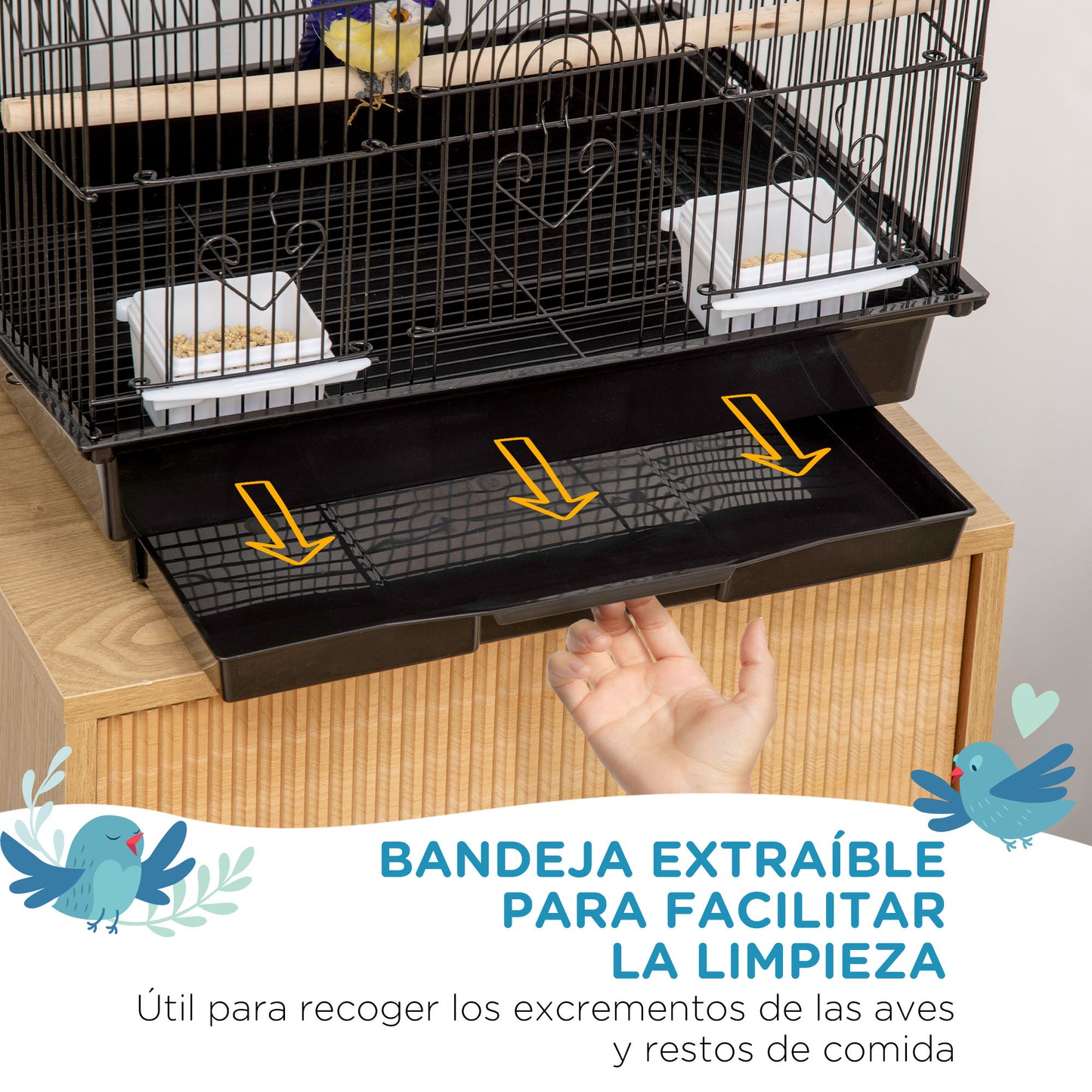 Pawhut Jaula Para Pájaros 50,5x41x63 Cm Con 5 Puertas 2 Comederos 2 Perchas_4