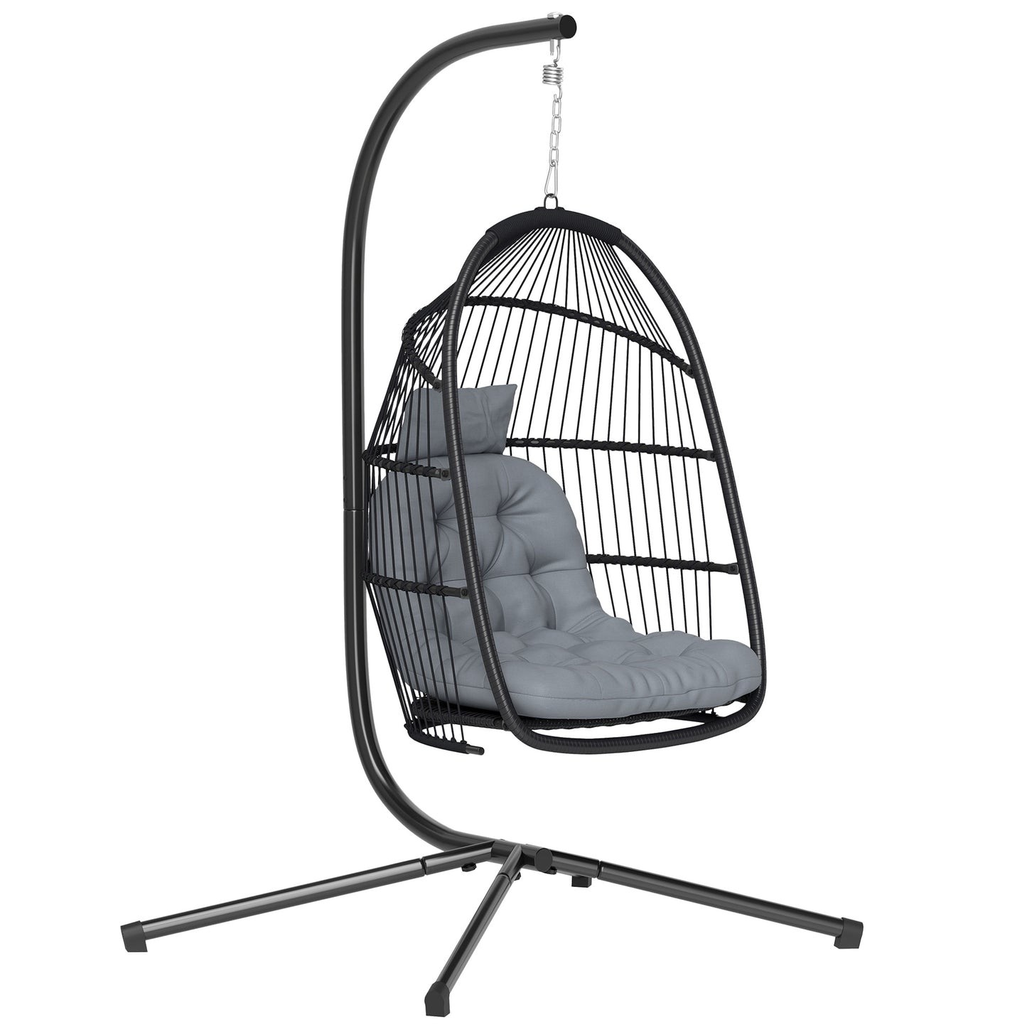 Outsunny Silla Colgante Huevo Con Soporte Cesta Plegable Cojín Gris Oscuro_0