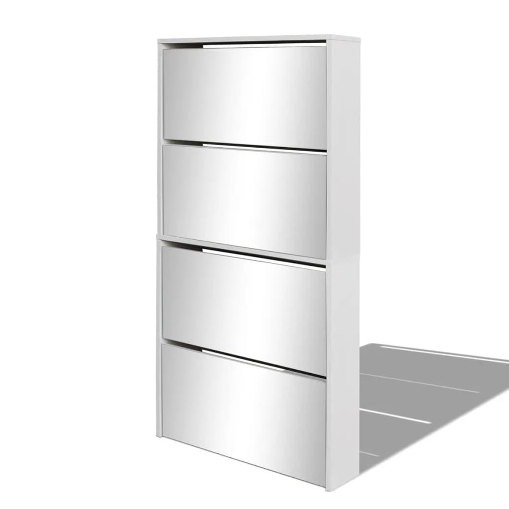 Vidaxl Mueble Zapatero 4 Compartimentos Espejo Blanco 63x17x134 Cm_0