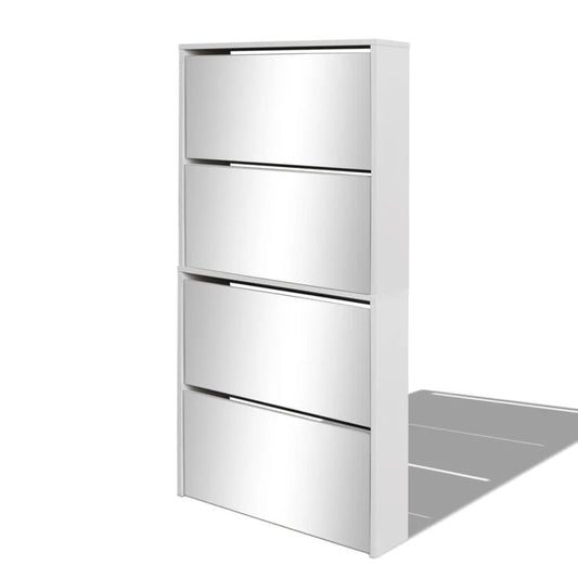Vidaxl Mueble Zapatero 4 Compartimentos Espejo Blanco 63x17x134 Cm_0