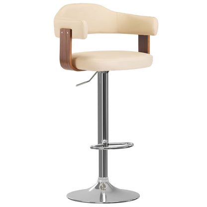 Taburetes De Cocina 2 Uds Cuero Sintético Madera Curvada Crema_0