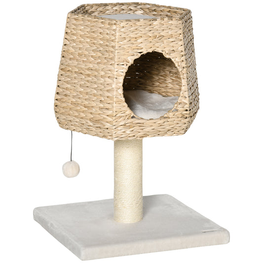 Pawhut Árbol Rascador Para Gatos Pequeño 66cm Con Cueva De Juncos Cama Y Cojines_0