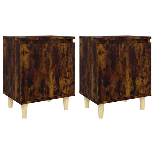 Mesitas De Noche 2 Uds Patas Madera Roble Ahumado 40x30x50 Cm_0
