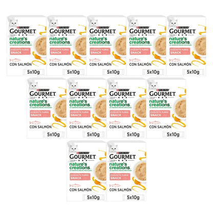 Pack 11 x GOURMET Nature's Creations Exquisito Puré Snack Liquido con Salmón y Zanahoria 5x10g