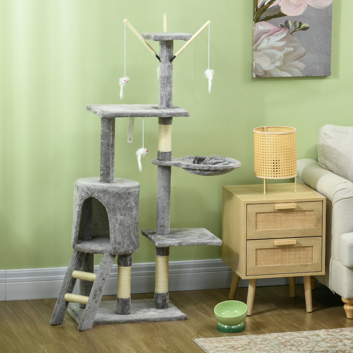 Pawhut Árbol Rascador Para Gatos Con Nidos Plataformas 50x35x134,2 Cm Gris_1