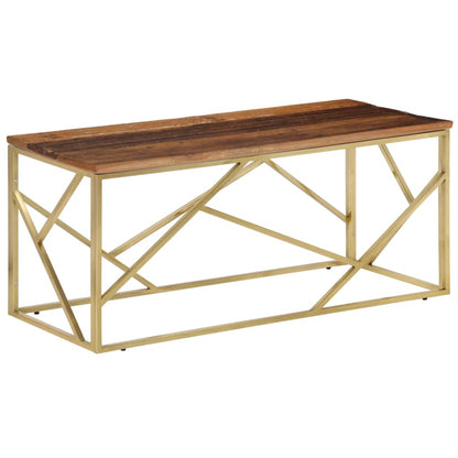 Mesa De Centro De Acero Inoxidable Dorado Y Madera Maciza_0