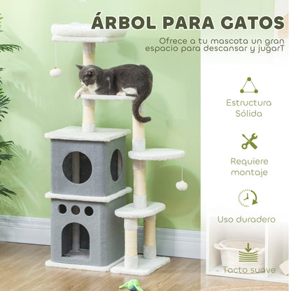Pawhut Árbol Rascador Para Gatos 126 Cm Con Plataformas Bolas Colgantes Crema_3