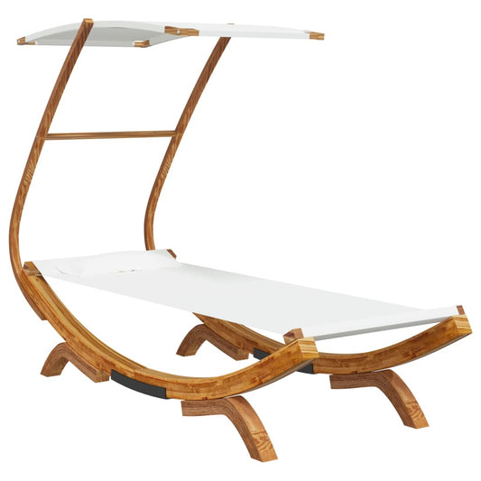 Tumbona Con Dosel Madera Maciza Curvada Crema 100x190x134 Cm_0