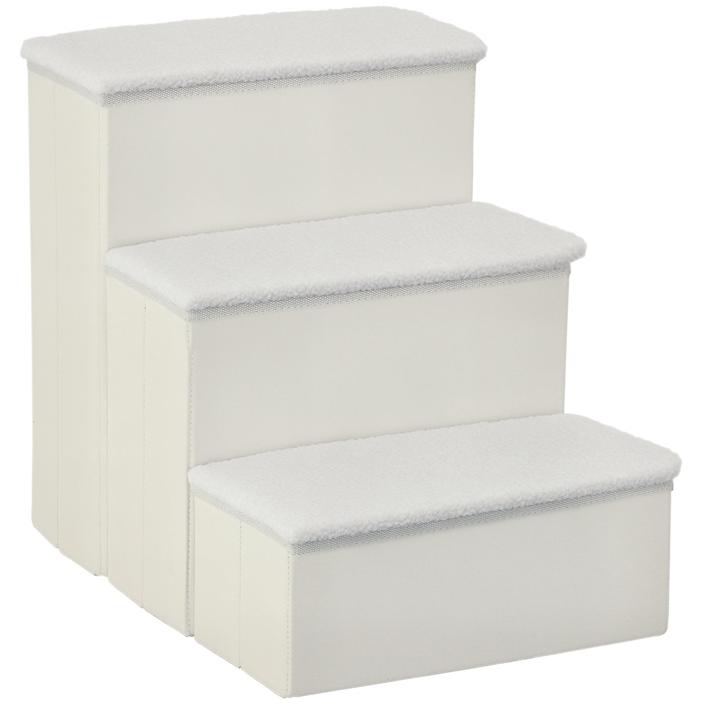Escalera Para Mascotas 3 Peldaños Plegable Con Tapas Abatibles 40x54x48cm Blanco_0
