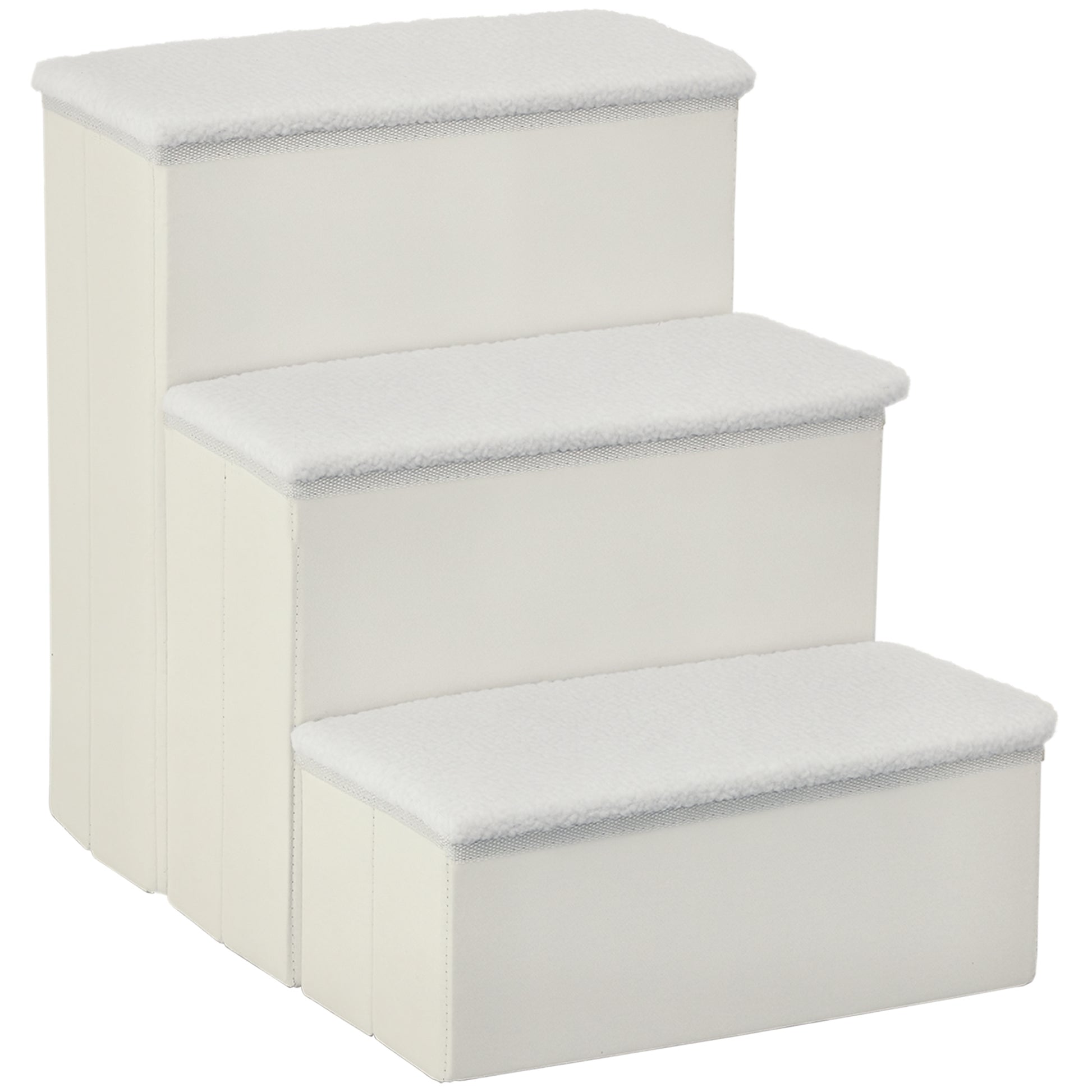 Escalera Para Mascotas 3 Peldaños Plegable Con Tapas Abatibles 40x54x48cm Blanco_0