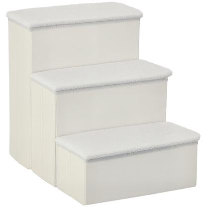 Escalera Para Mascotas 3 Peldaños Plegable Con Tapas Abatibles 40x54x48cm Blanco_0