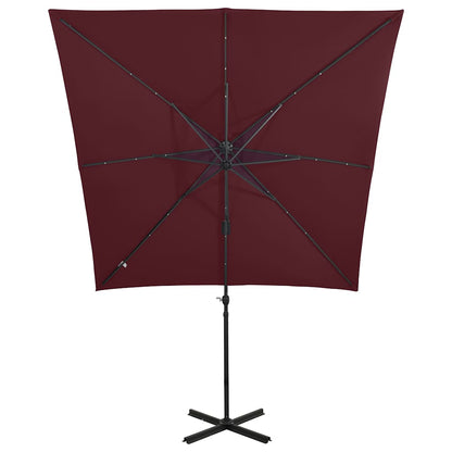 Vidaxl Sombrilla Jardín Voladiza Palo Y Luces Led Rojo Burdeos 250 Cm_4