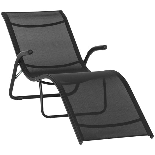 Outsunny Tumbona Plegable De Jardín Con Reposabrazos Y Reposapiés Metal Negro_0