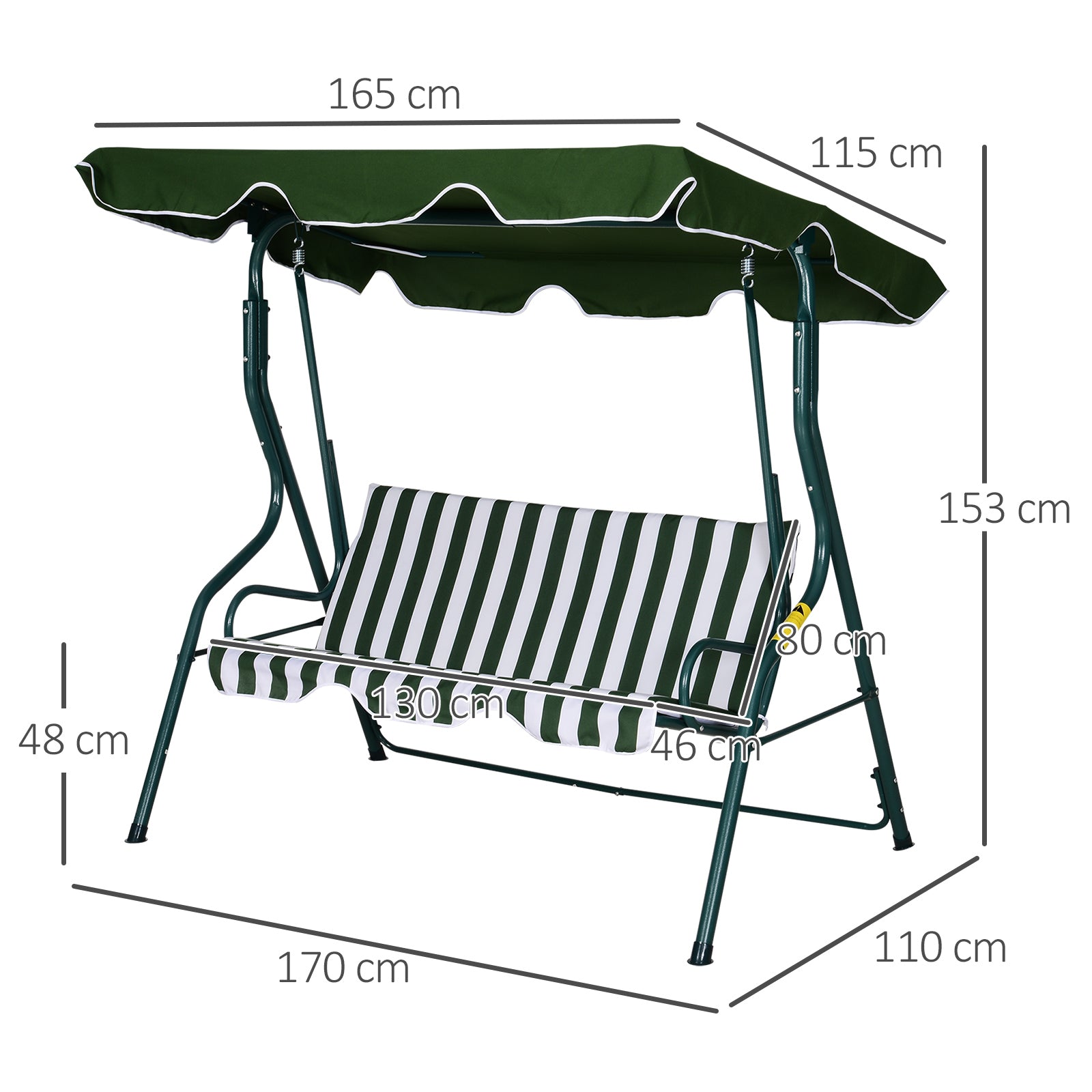 Outsunny Columpio Balancín De Jardín 3 Plazas De Metal Con Techo Ajustable Verde_2