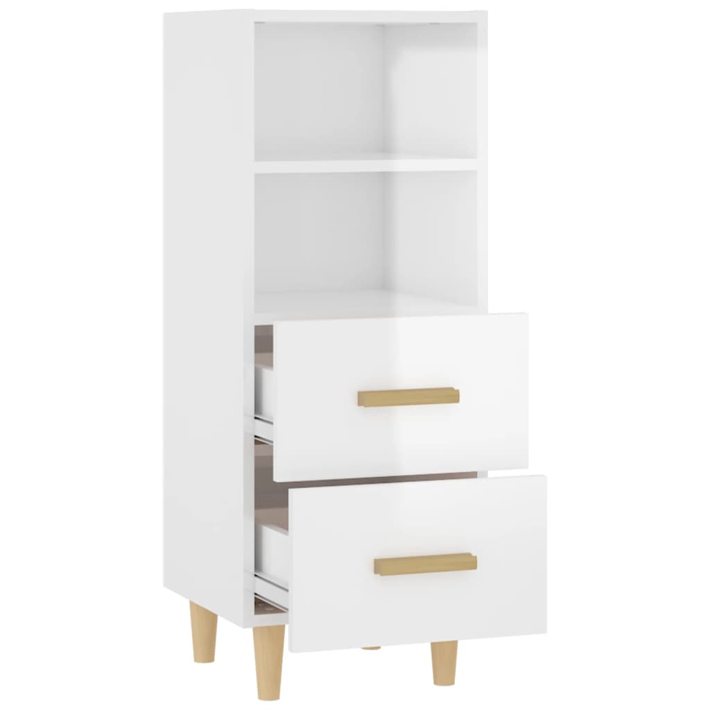 Aparador De Madera Contrachapada Blanco Brillante 34,5x34x90 Cm / Vetonek_4