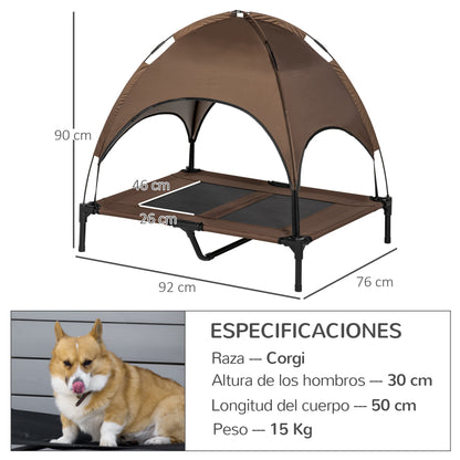 Pawhut Cama Elevada Para Mascotas Portátil Con Toldo Extraíble Exterior 92x76x90_2