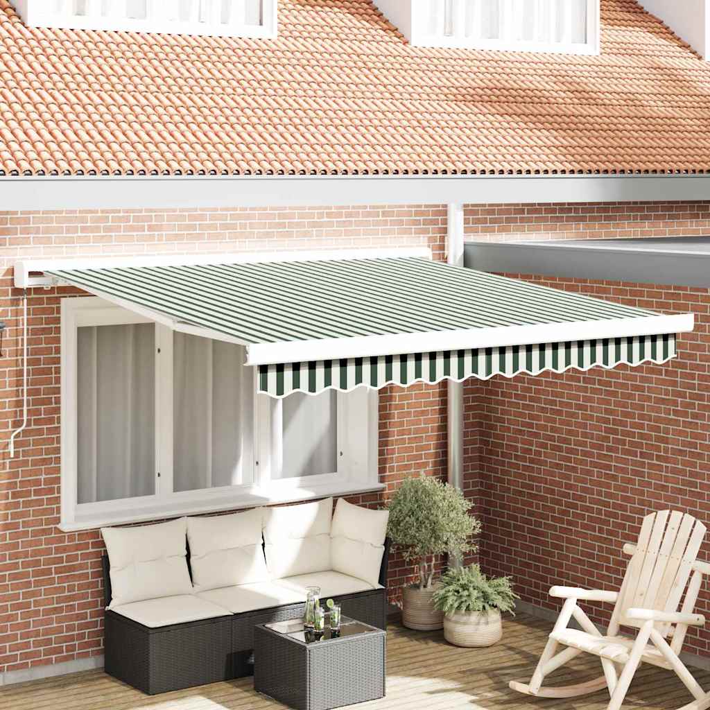 Toldo Retráctil Verde Y Blanco 300 X 250 Cm Lona Y Aluminio_1