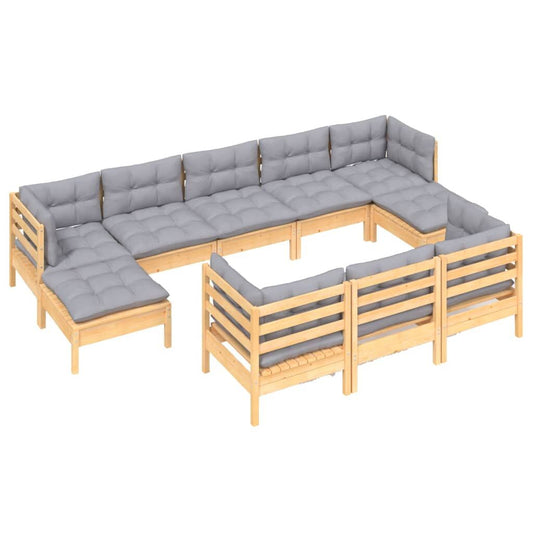 Vidaxl Juego De Muebles De Jardín 10 Pzas Y Cojines Madera Maciza Pino_0